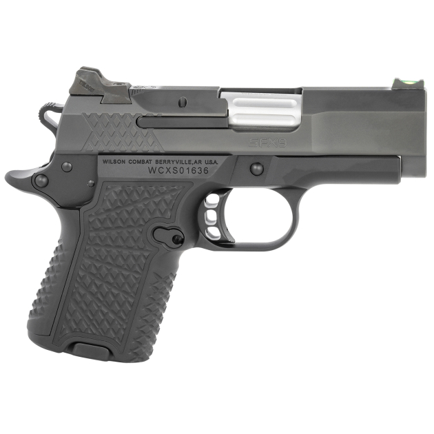 Wilson Combat SFX9SC3 SFX9 Sub-Compact 9mm Luger 10+1 15+1 3.25" Stainless Steel Barrel, Black DLC Serrated Stainless Steel Slide, Black Aluminum Frame w/Beavertail